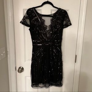 Flapper Inspired Black Sequin Party Cocktail Dress